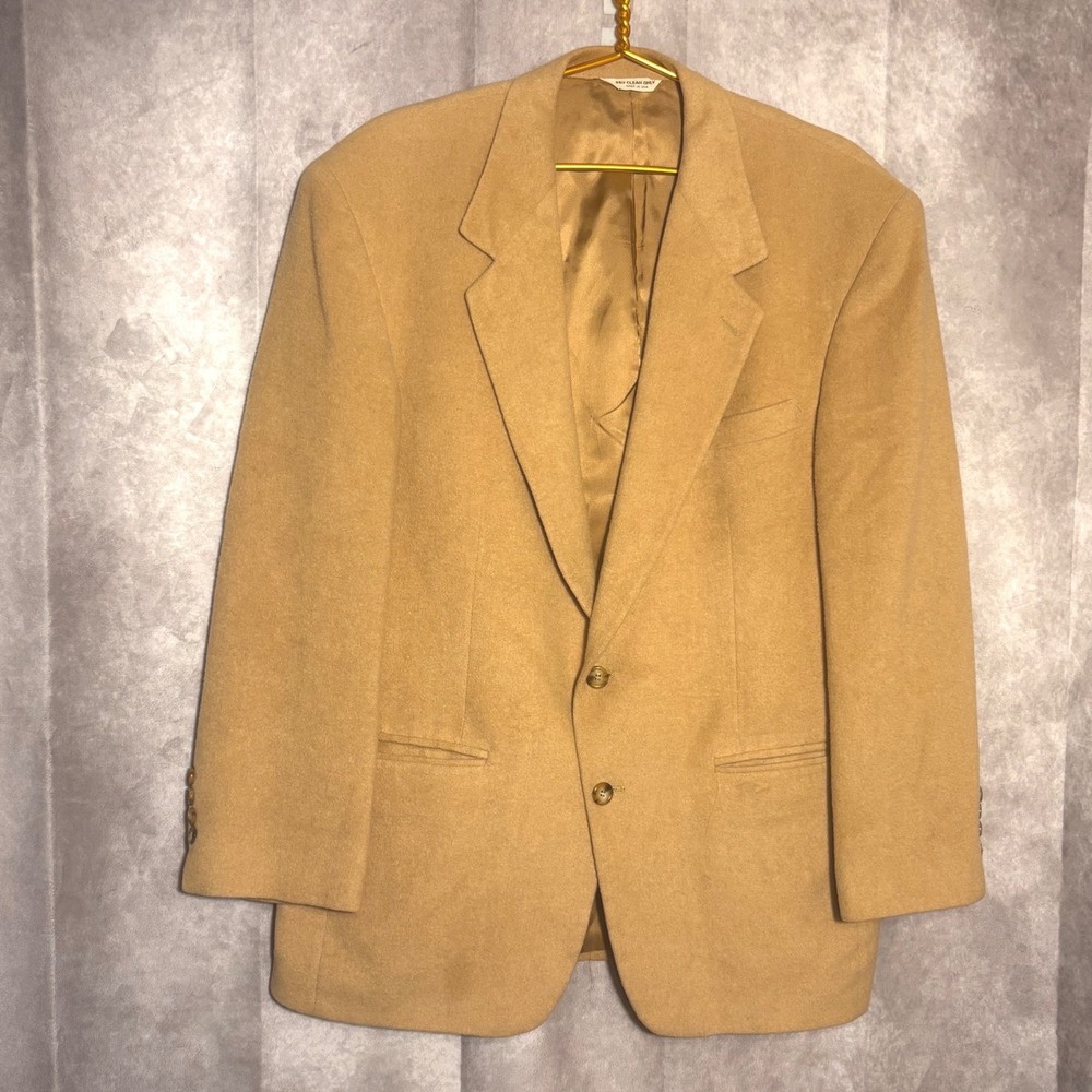Vintage Bill Blass Blazer Men 42R Tan 100% Camel Hair Union Made Sport Coat Soft